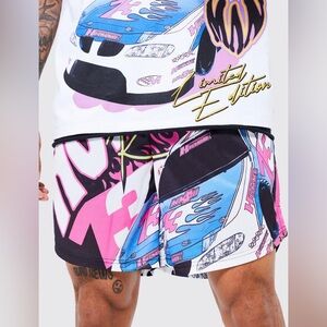 Boohoo Men’s Racing Graphic Shorts Black Size L